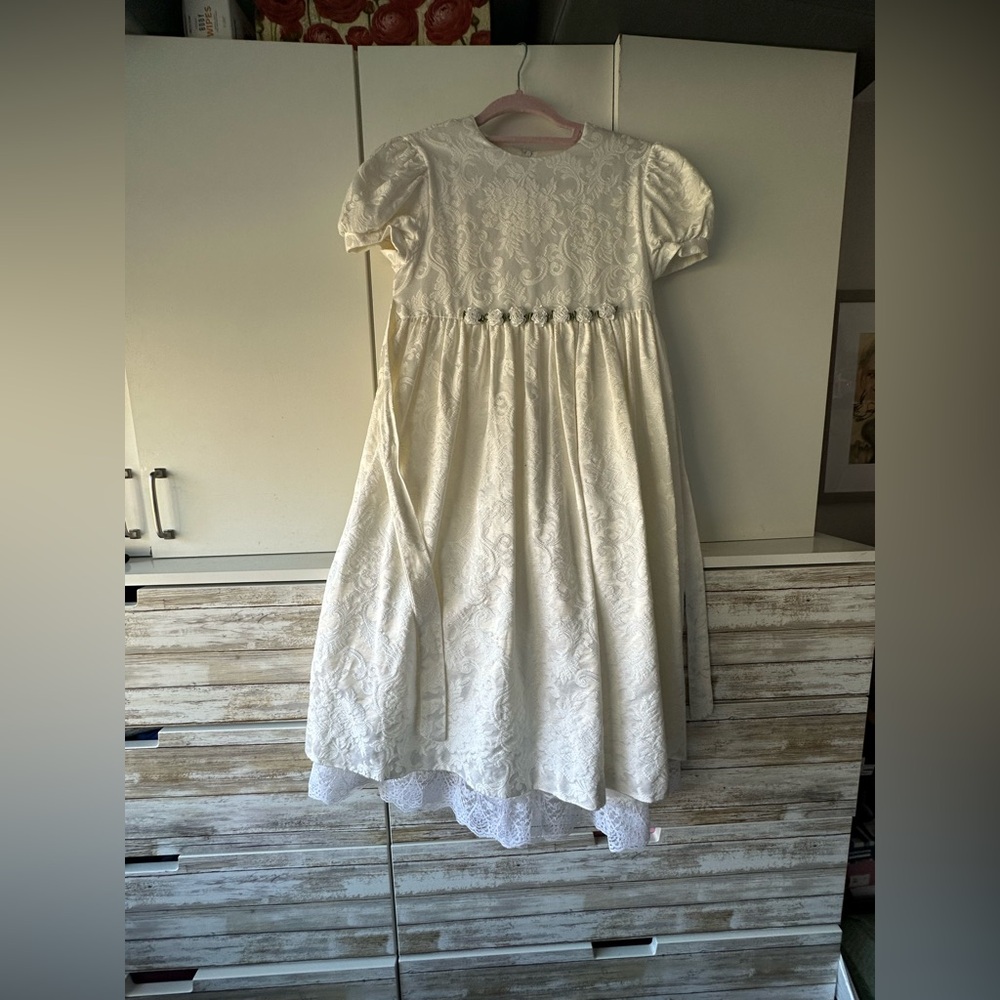 👗 Vintage Jessica McClintock Girls Size 16 Cream Floral Formal Dress